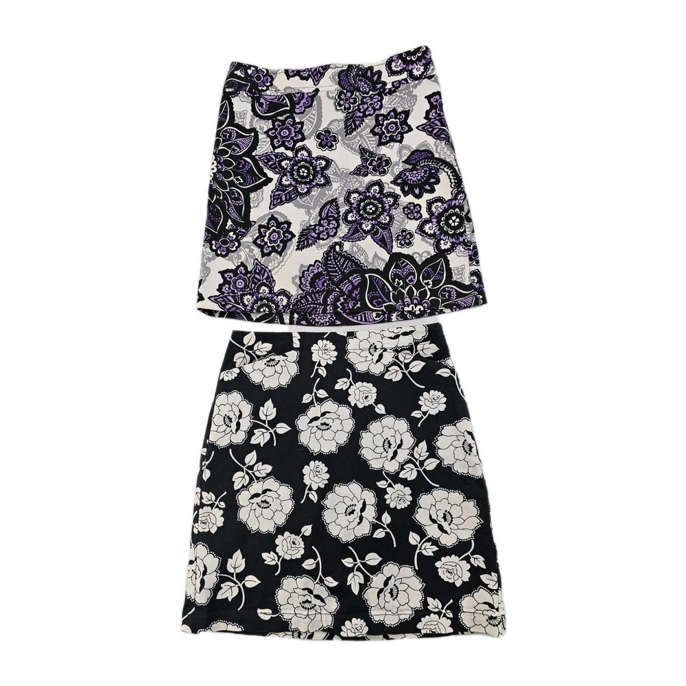 ANN TAYLOR LOFT Lot Of 2 Floral Mini Skirts Women's 2 Black Purple White Pencil